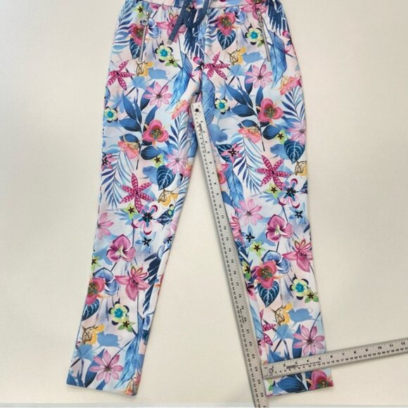 Rabe 1920 track trousers fleece pants floral tropical pink white blue sz 6 small - Picture 11 of 13